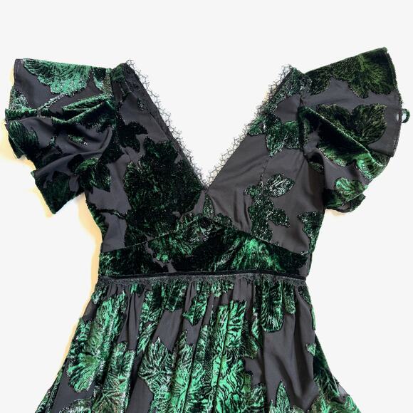 Marchesa Notte V-neck Velvet Burnout Lace Metallic Floral Maxi Dress Gown sz 6 - Picture 9 of 15